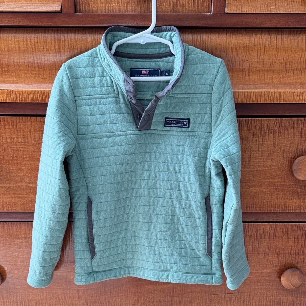 Vineyard Vines Kids Boys Green Quarter-snap Quilted Pullover,